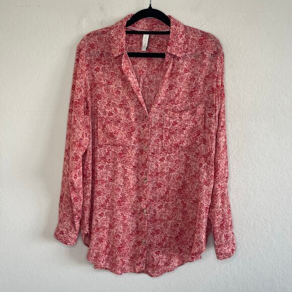 PILCRO Floral Button Down Collared Shirt Pink - Size XS - Picture 1 of 5